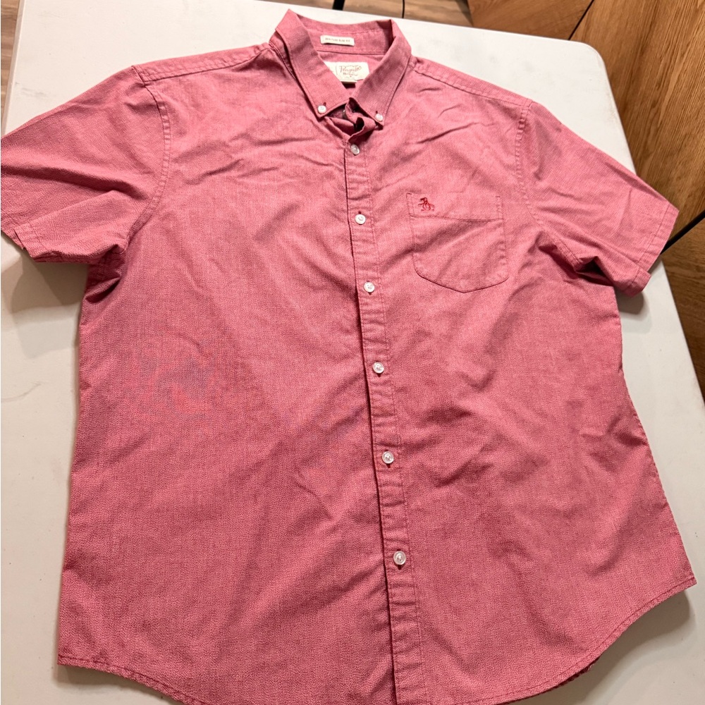 Original Penguin Men's Pink Short-Sleeve Button-Down Shirt